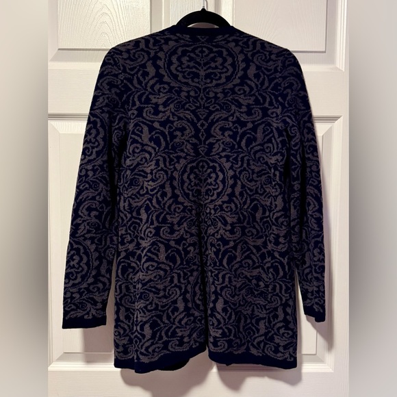 Talbots  XS Navy Blue & Grey Damask Cardigan Cotton Cashmere Blend Open Front - Picture 4 of 6